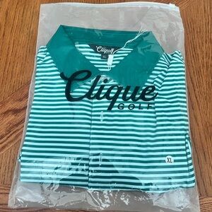 Clique Golf Striped Green Polo Shirt NWT